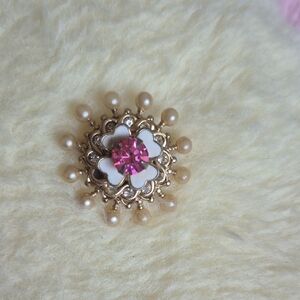 Coro Elegant Gold and Pink Floral Brooch